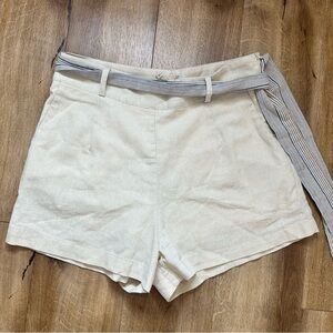 HEM & THREAD High Waisted White Shorts Adjustable Belt Size Small